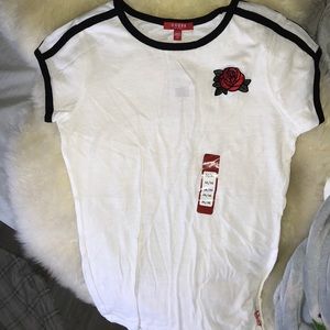 White Guess shirt with rose detail